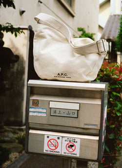 White Journal bag on Japanese mail box