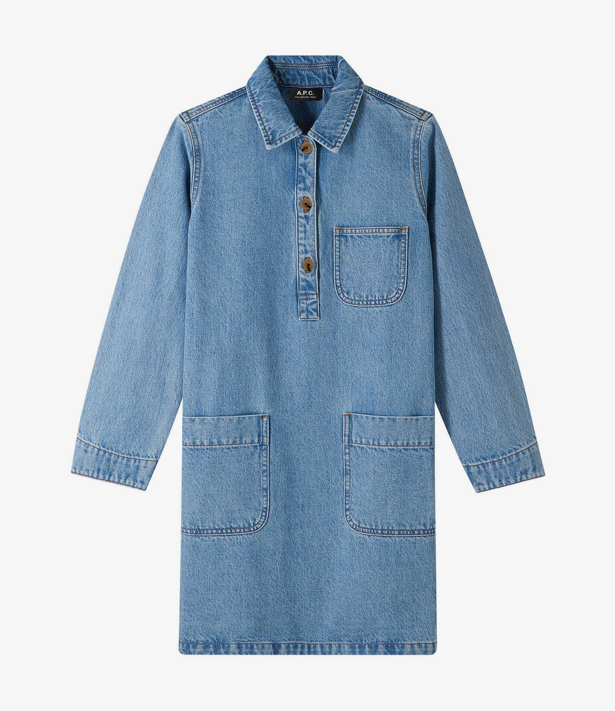 apc denim dress Aurelia Size:C75 Side slits Els PW 24995 Olympe Green Smocked Christmas