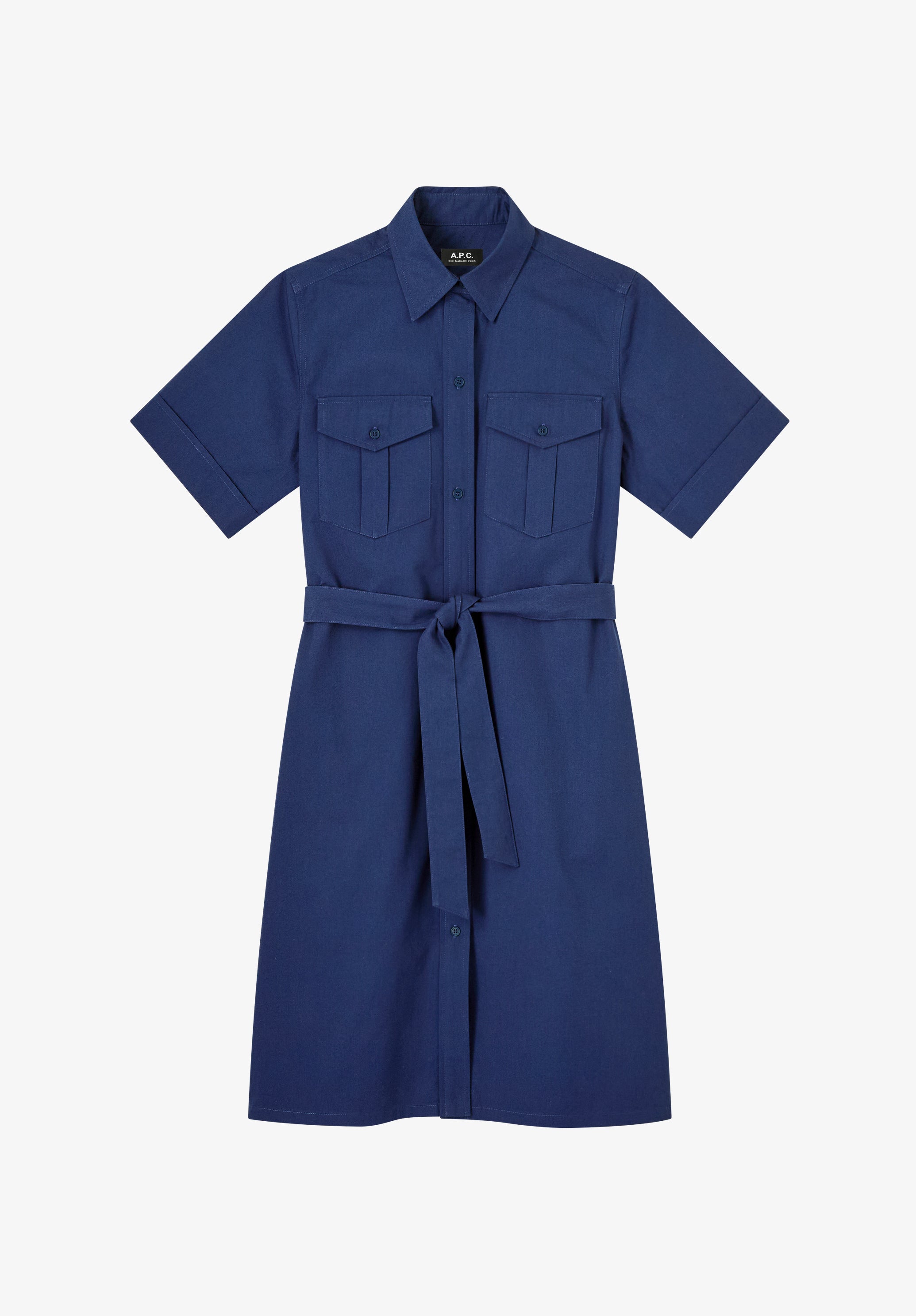 apc blue dress APC Blue Dress Size 40 Womens Large Rue Madame Paris Short Sleeve Shift