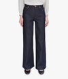 A.P.C. Women Wide Leg Jeans - Woman wearing wide leg jeans to show fit.