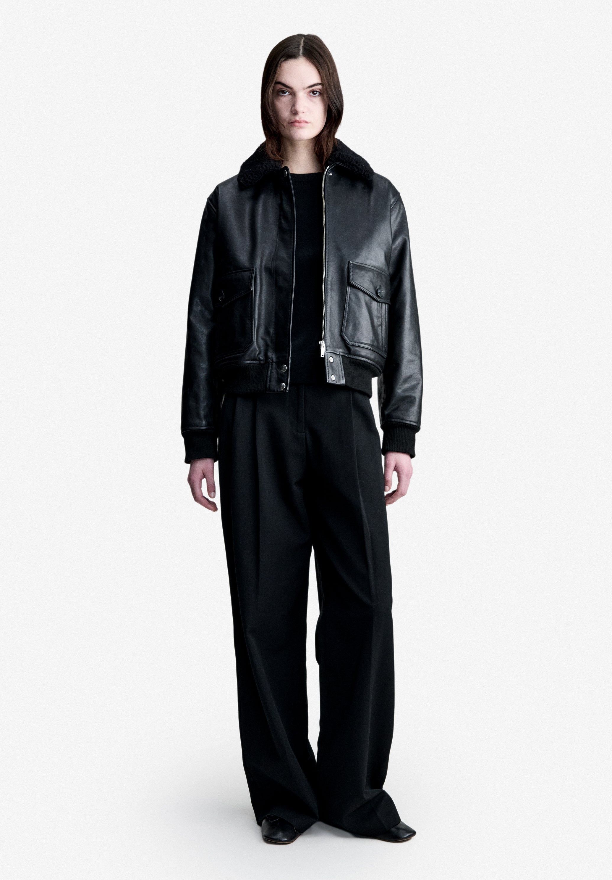 ジャケット・アウター a.p.c. leather zip jacket archive A.P.C. Amelia Jacket - Black leather bomber jacket