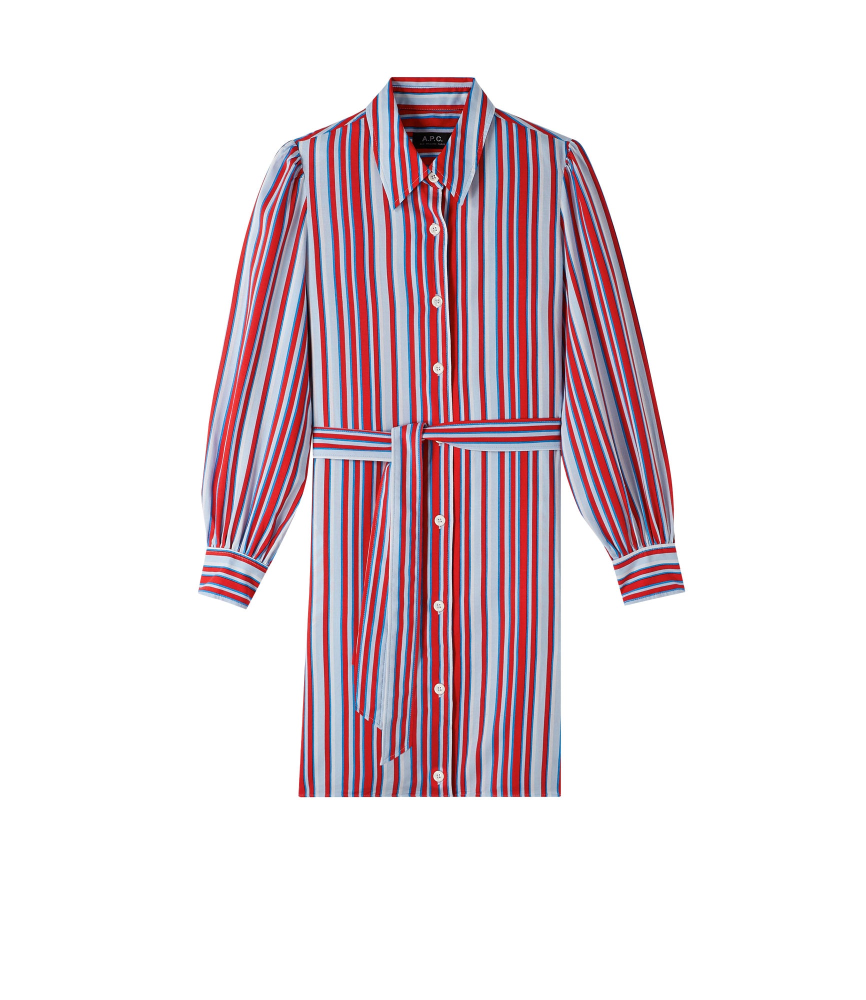 Liane dress | Multicolored striped shirt dress in viscose-linen blend