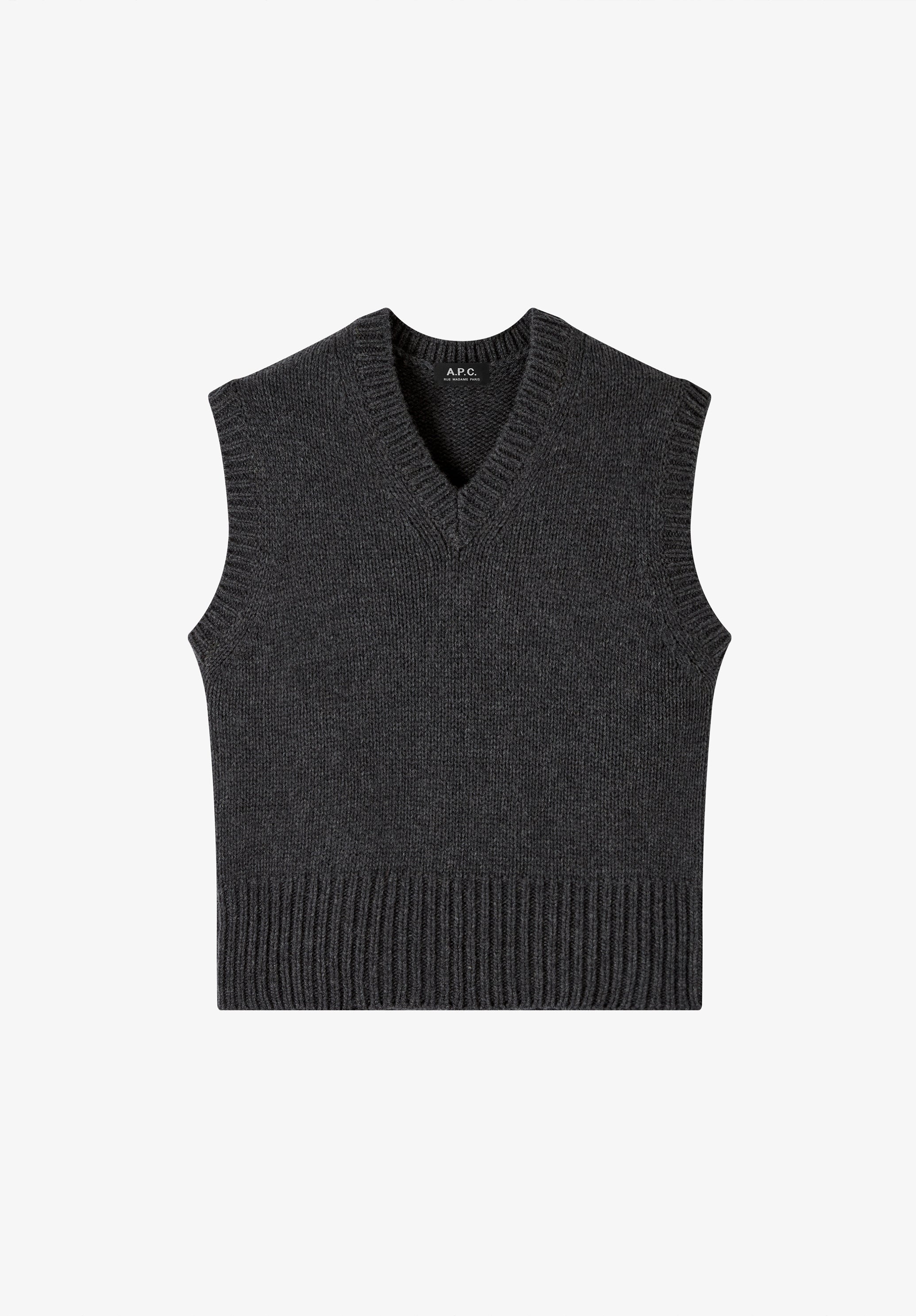 A.P.C. Vicky Sweater - Sleeveless charcoal gray wool sweater
