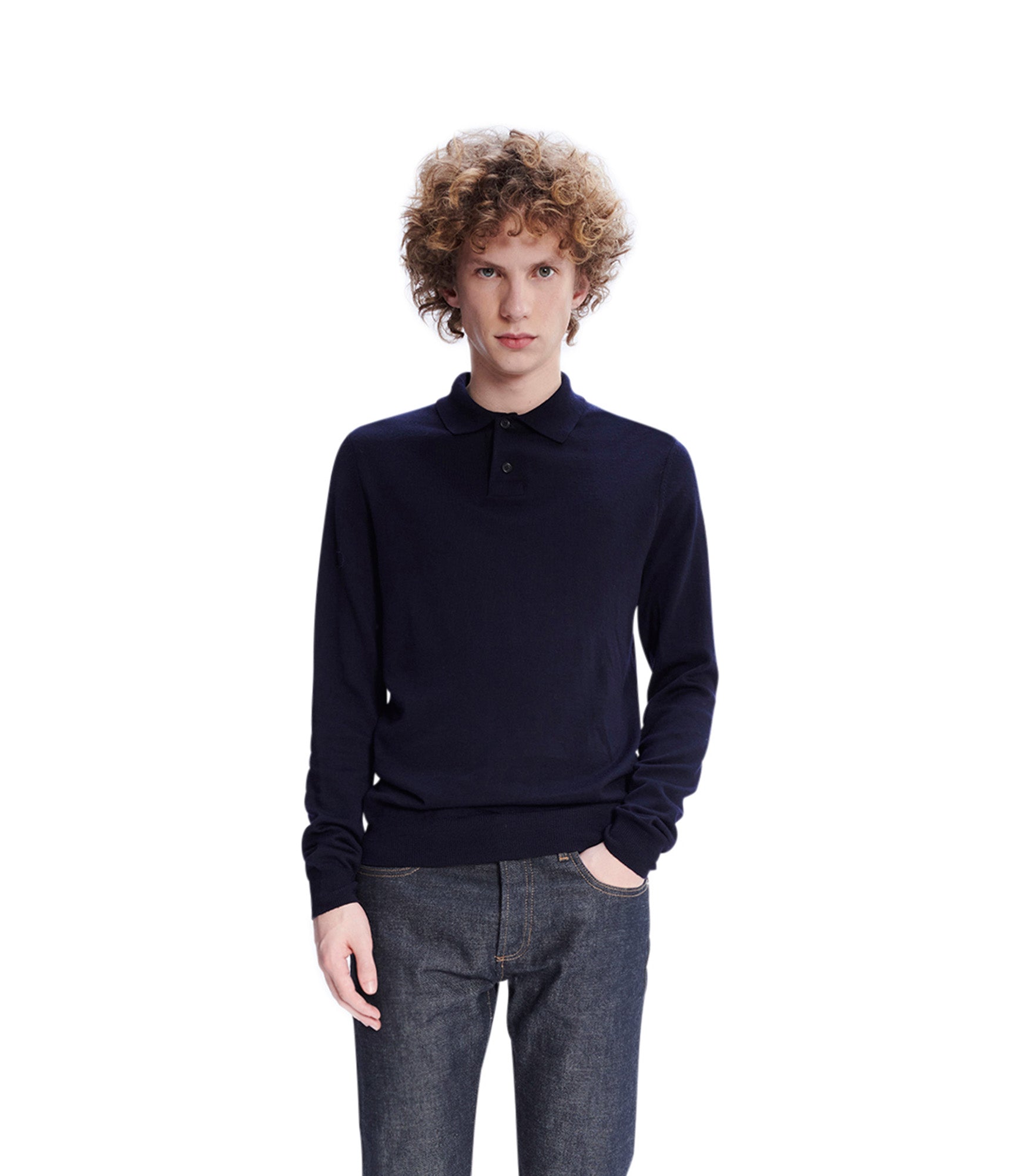 【関税込み】A.P.C. ネイビー Jerry ポロシャツ Jerry polo shirt - Knit polo in Italian Merino wool - A.P.C.