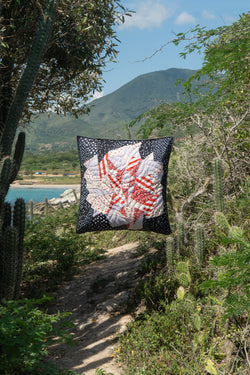 Pillow suspended among cactus and plants