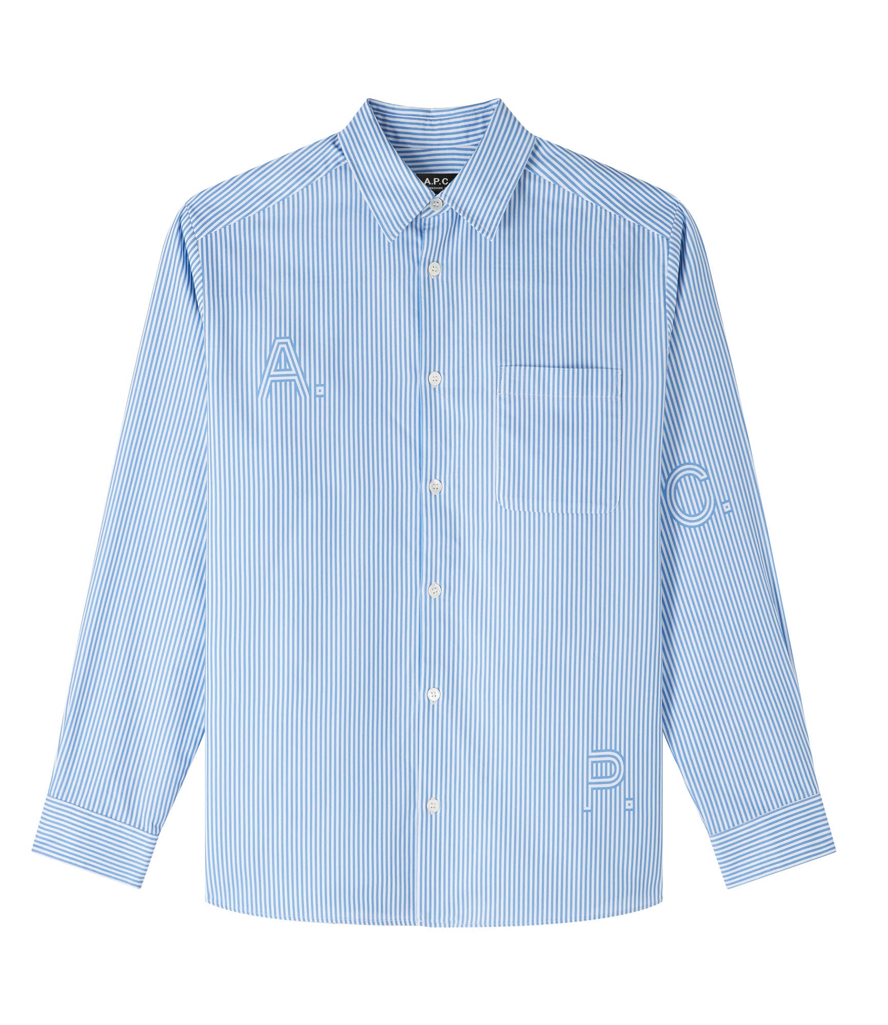 Tシャツ・カットソー A.P.C. SS24 MALO STRIPE LOGO (COGXWH12532 FAA) Malo shirt | Oxford striped logo print | A.P.C. Ready-to-Wear