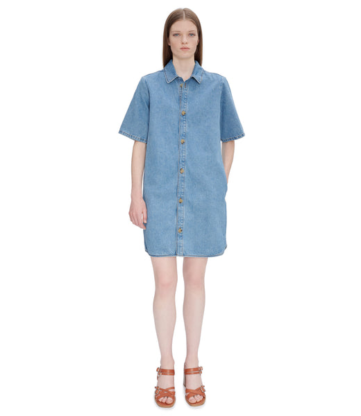A.P.C|DRESSES (Venezia Dress (COGYH F35098 IAB)) Venezia dress | Heavily stonewashed medium recycled denim