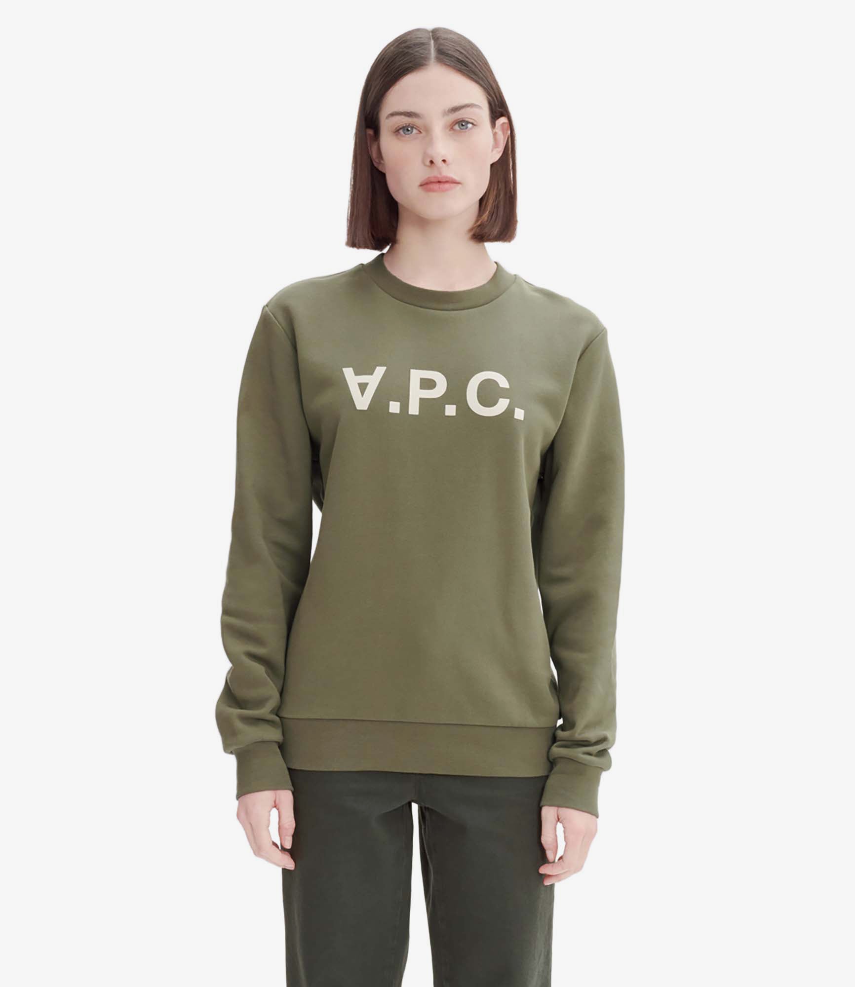 ★A.P.C.★ Grand VPC Regular Fit Sweatshirt Dark Green White Standard Grand VPC sweatshirt | Organic fleece | A.P.C.