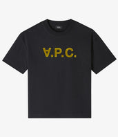 A.P.C. Men T-Shirts - Black boxy t-shirt with velvet V.P.C. logo.