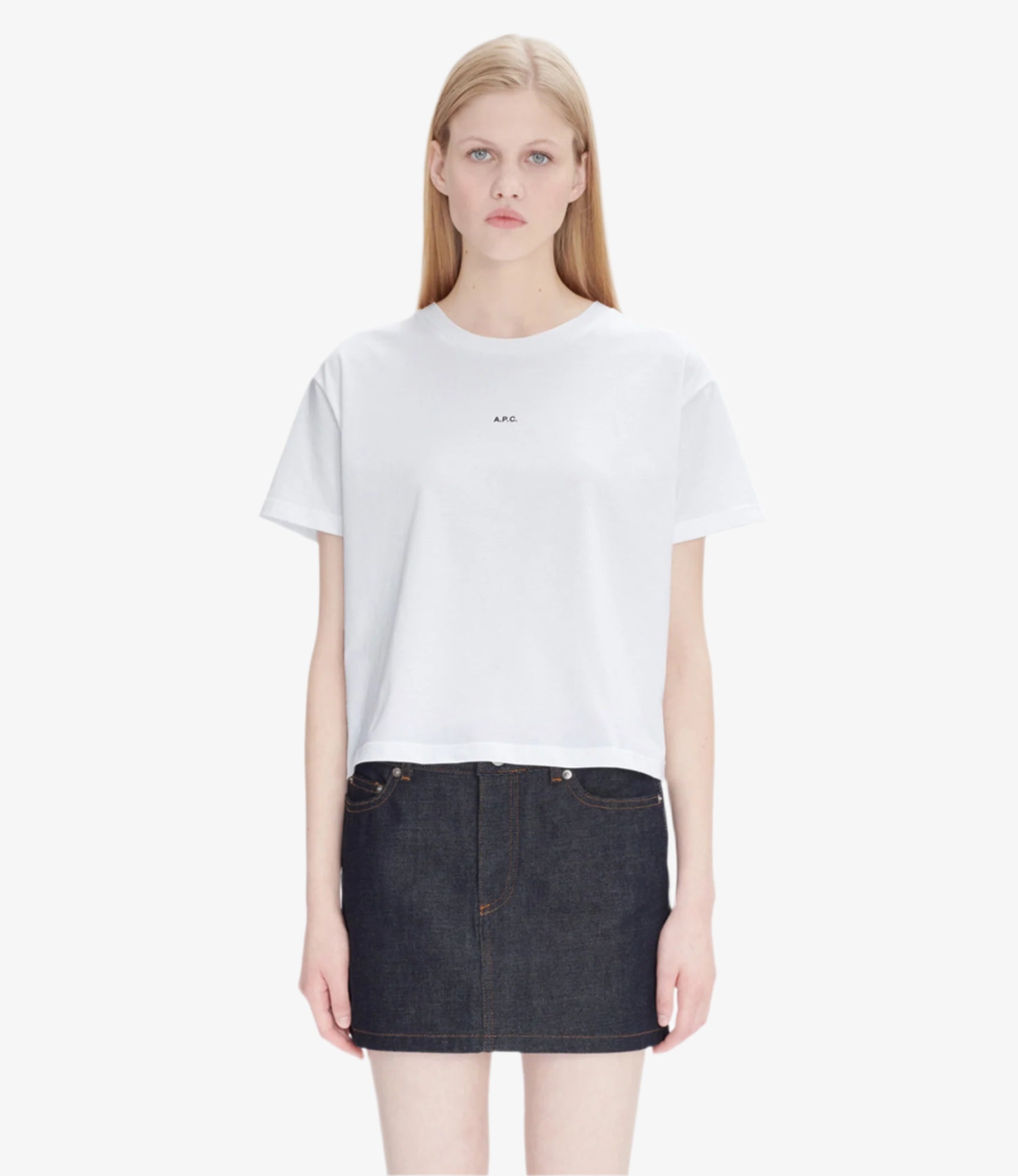 ★A.P.C.★ Micro Logo Boxy Fit Short Sleeve T-Shirt White Bl Boxy micro logo T-shirt | 100% cotton | A.P.C. Ready-to-Wear