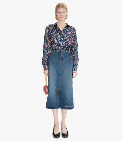 ★E.B.M★ Diagonal cut detail denim skirt EMP3DSK020 0400021115595_HEAVYVINTAGEINDI