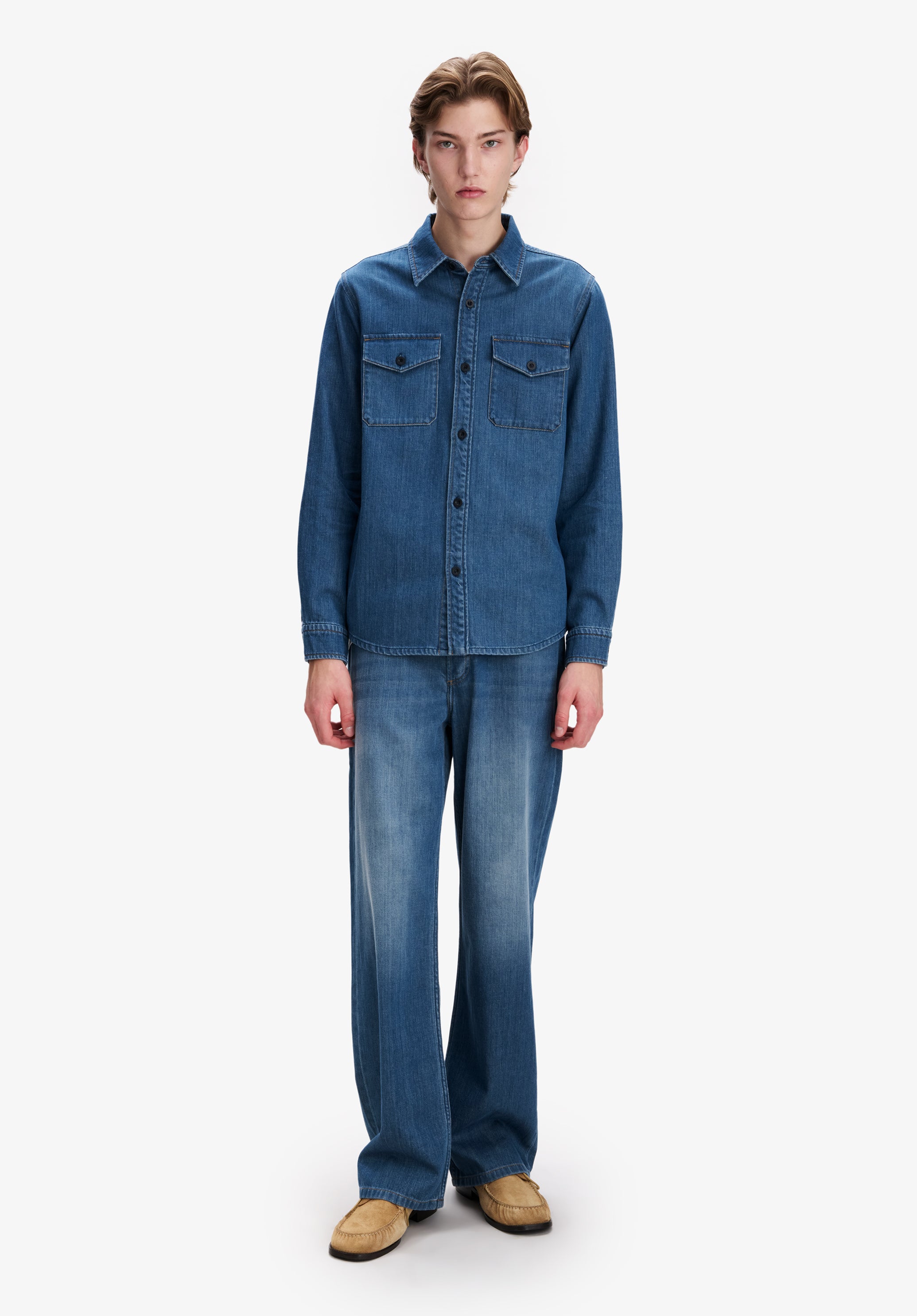 p*b様 25SS Overcoat Overshirt In Denim 1 A.P.C. | Faded Denim Overshirt With Pockets | Jackets