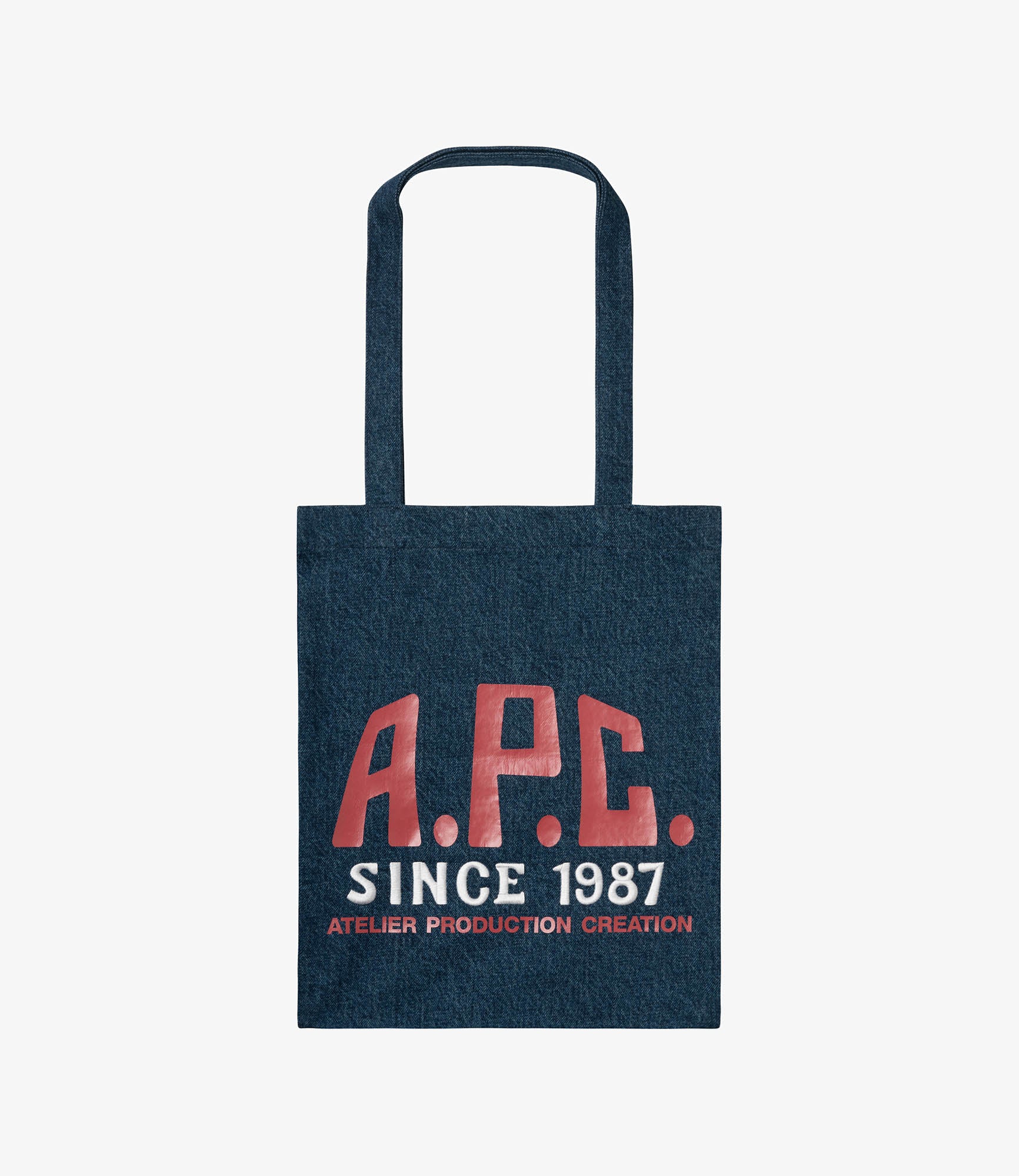 トートバッグ A.P.C. Denim Mini Lou Shopping Bag A.p.c. 'lou' blue tote bag with cloud print at the front in