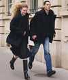 A.P.C. Coats - a couple running in the streets in coats