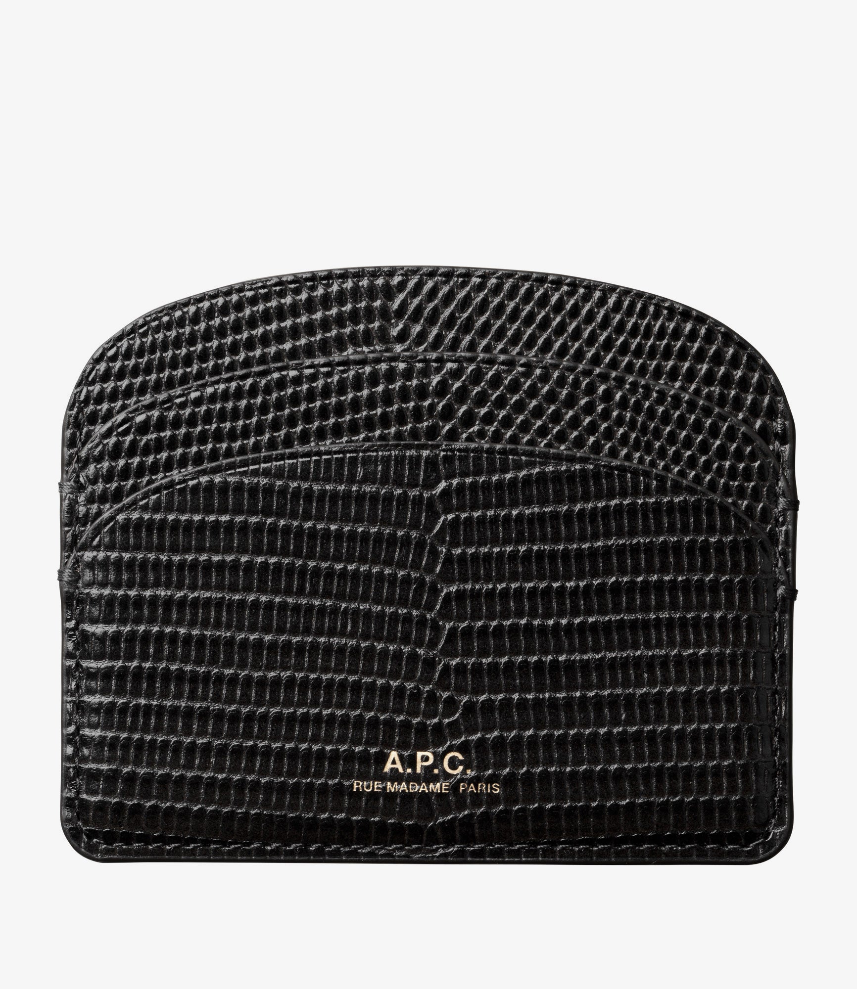 A.P.C. DEMI LUNE CARD HOLDER ドミリュンカードホルダー BLACK Demi-Lune cardholder - Leather embossed with a lizard motif