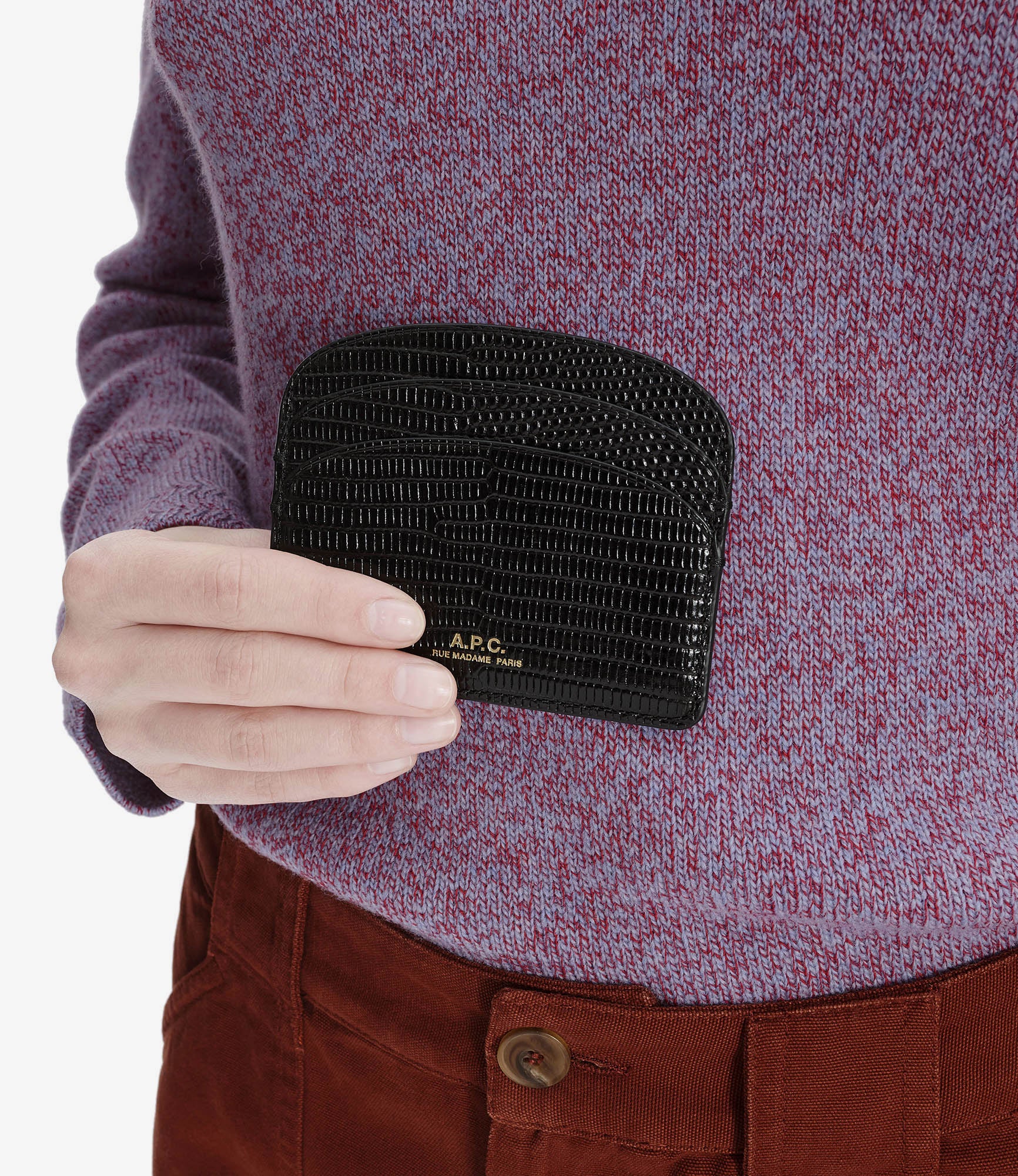 Demi-Lune cardholder - Leather embossed with a lizard motif