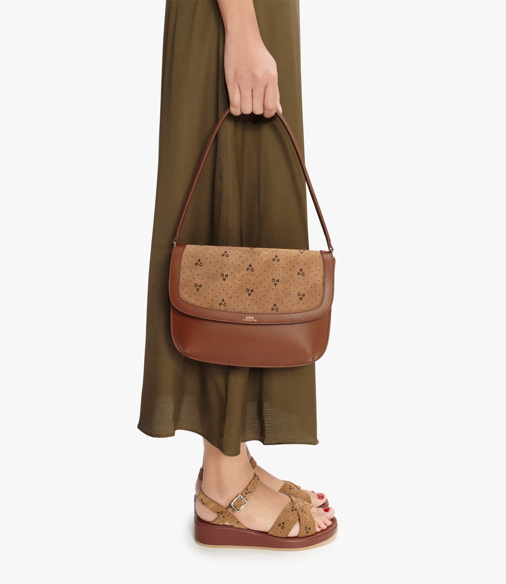 Sarah Shoulder bag | Monogram suede split and smooth leather