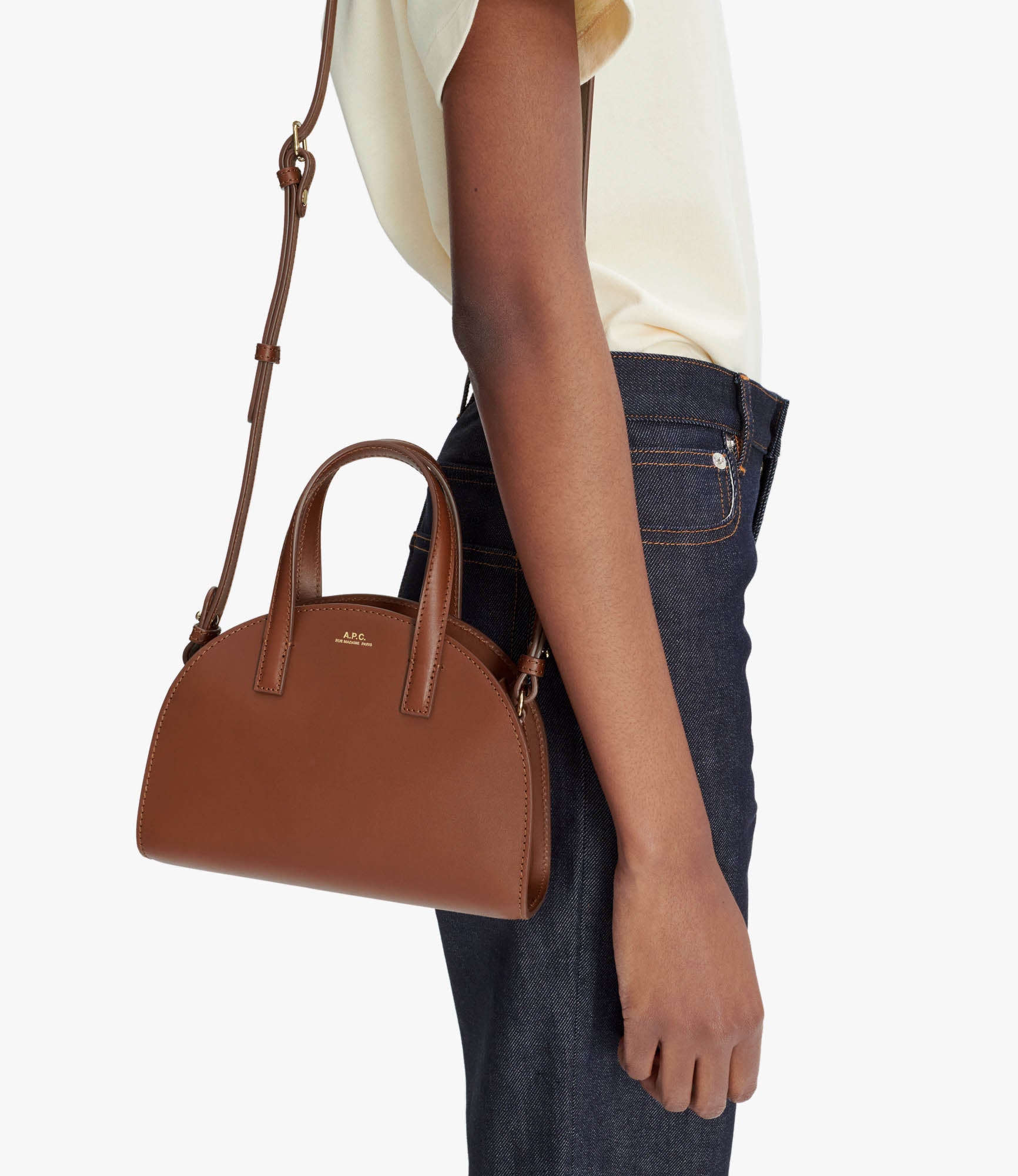 Demi-Lune Small tote bag | Smooth vegetable-tanned leather