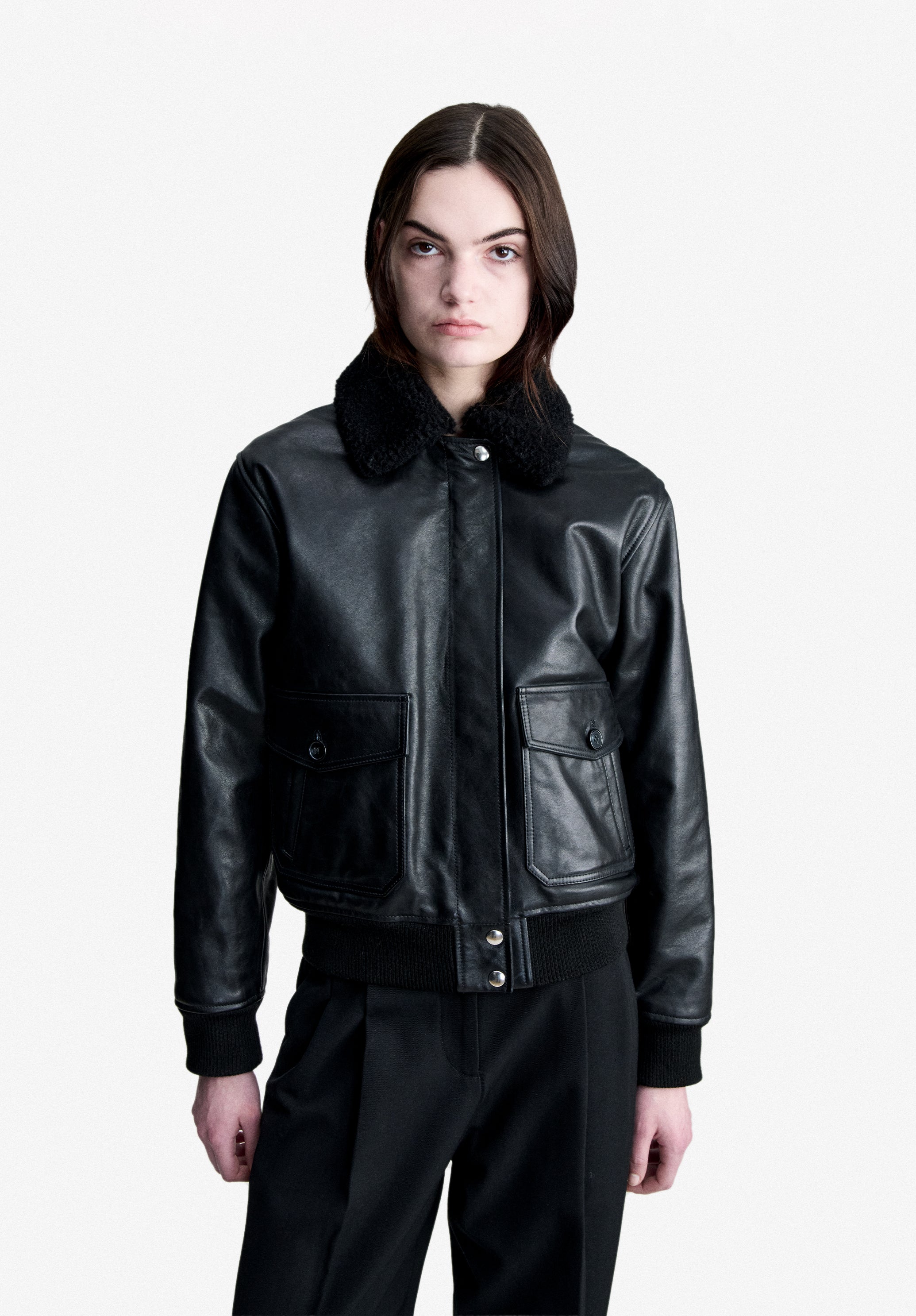 A.P.C. Amelia Jacket - Black leather bomber jacket