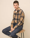 Men sitting in a denim outfit on stool