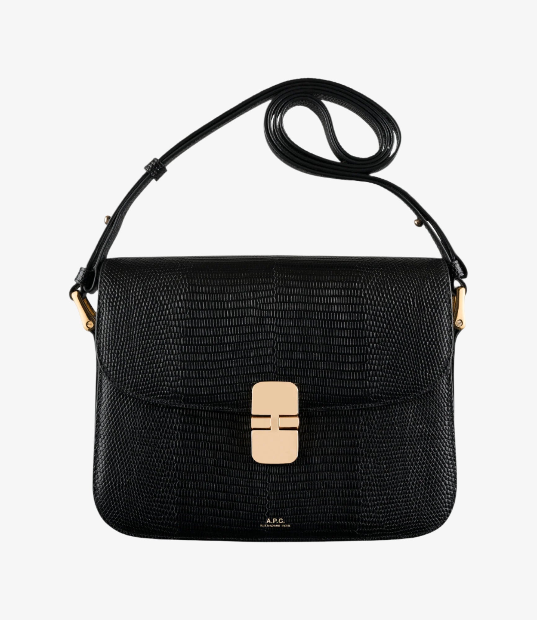 Grace bag | Grace bag in black leather embossed with a lizard Grace bag | Grace bag in black leather embossed with a lizard